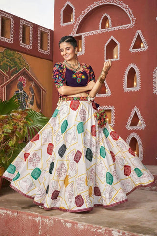 Fancy Designer White And Purple Embroidered Navratri Lehenga Choli -WOMEN FASHION Default Title women's fashion mart