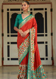 Bright Red Printed Patola Silk Saree
