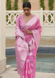 Gajari Pink Banarasi Linen Woven Silk Saree