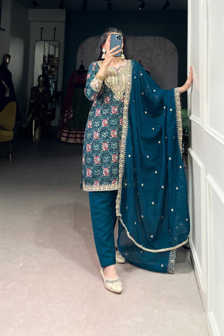 Stylish Pure Rayon Women Embroidered Suit Set With Dupatta
