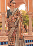 Deep Brown Printed Banarasi Soft Silk Saree With Digital Print