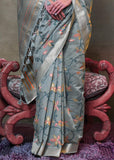 Silver Grey Woven Banarasi Mulmul Cotton Jamdani Saree