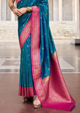 Coral Blue Woven Banarasi Silk Saree