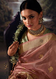 Dusky Pink Woven Banarasi Organza Silk Saree