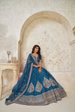 Crimson Elegance Minimalist Peacock And Leaf Motif Bridal Lehenga