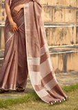 Earthy Brown Woven Linen Saree With Khadi Print Blouse
