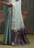 Aqua Blue Woven Cotton Silk Saree