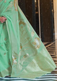 Mint Green Woven Banarasi Linen Silk Saree