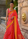 Vibrant Peach Woven Banarasi Soft Silk Saree