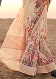 Soft Cream Woven Linen Silk Saree With Floral Print