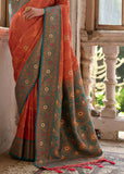 Burnt Orange Woven Banarasi Silk Saree