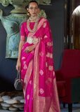 Beautiful Rani Pink Banarasi Woven Satin Silk Saree
