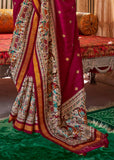 Burgundy Red Madhubani Printed Saree