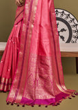 Blush Pink Woven Banarasi Soft Silk Saree
