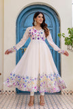 Ivory Floral Printed Organza Anarkali Set With Dupatta