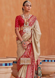 Beige And Red Woven Patola Silk Saree