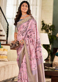 Sweet Pink Banarasi Soft Silk Saree With Digital Print