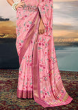 Coral Pink Light Weight Cotton Silk Saree With Digital Print