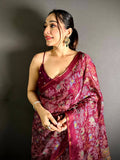 Wine Kota Doriya Kalamkari Print Saree