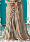 Crystal Grey Designer Embroidered Silk Saree With Contrast Blouse