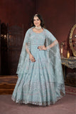 Sky Blue Sparkle Thread Embroidery With Zarkan And Mirror Work Gown - women's fashion mart