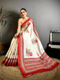 Regal Floral Print Red Border Saree