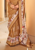 Safari Beige Floral Printed Cotton Linen Saree