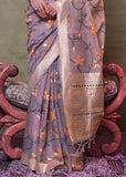 Phalsa Purple Woven Banarasi Mulmul Cotton Jamdani Saree