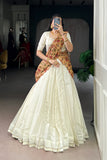 Ivory Kalamkari Handloom Kora Silk South Indian Lehenga Set