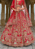 Vibrant Red Heavy Embroidered Designer Lehenga