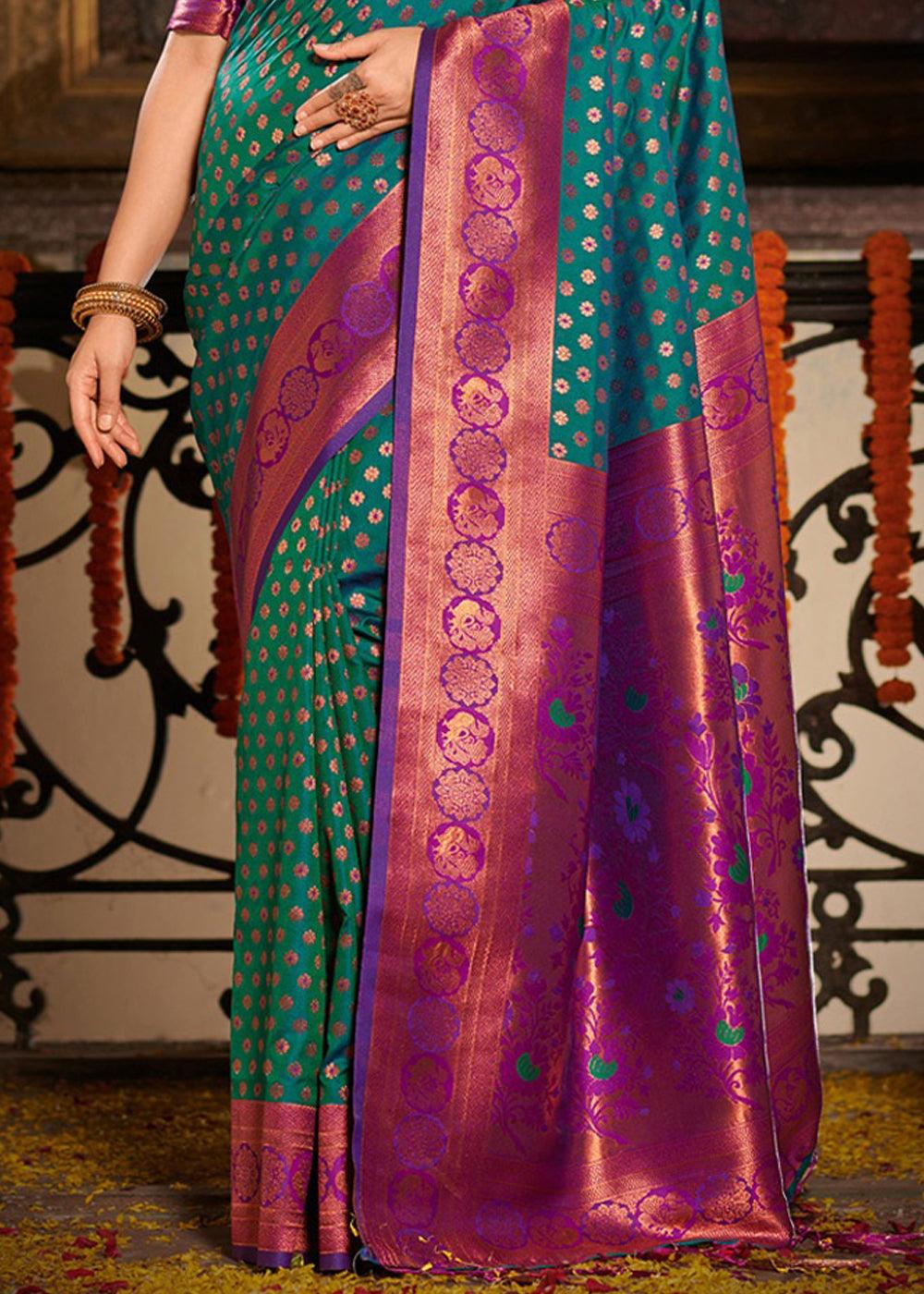Breeze Blue Woven Banarasi Silk Saree