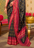 Caviar Black Printed Patola Silk Saree