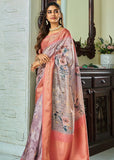 Antique Purple Woven Banarasi Soft Silk Saree With Digital Print