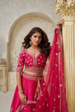 Crimson Elegance Minimalist Peacock And Leaf Motif Bridal Lehenga