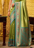 Bright Lime Green Kanjivaram  Saree