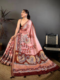 Classic Kalamkari Lotus Tussar Saree