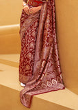 Wine Red Woven Lucknowi Banarasi Silk Saree