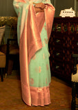 Mint Green Woven Banarasi Linen Brocade Saree