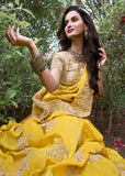 Delight Yellow Heavy Embroidered Designer Silk Saree