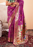 Orchid Purple Woven Paithani Silk Saree With Contrast Blouse