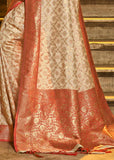 Royal Off White Woven Banarasi Brocade Silk Saree With Overall Jaal