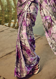 Magic Purple Satin Crepe Printed Silk Saree