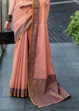 Apricot Peach Woven Linen Tissue Silk Saree
