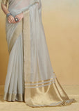 Smoke Grey Woven Banarasi Linen Silk Saree