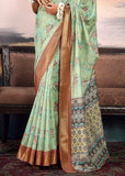 Paradise Green Light Weight Cotton Silk Saree With Digital Print
