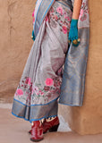 Cloud Grey Georgette Silk Saree With Floral Print