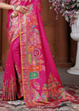 Queen Pink Woven Embroidered Silk Saree