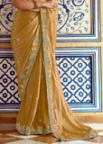 Bright Golden Heavy Embroidered Designer Silk Saree