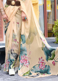 Cream Beige Printed Georgette Saree