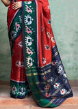 “Exclusive Offer” : Pompeian Red Woven Patola Saree Silk